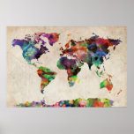 Aquarelle urbaine de carte du monde posters