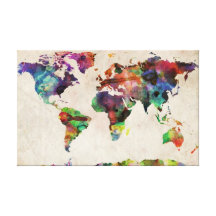 Aquarelle urbaine de carte du monde toiles tendues sur châssis