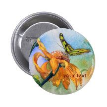 Aquarelle verte tropicale de papillon pin's avec agrafe
