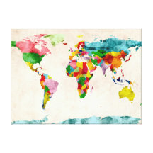Aquarelles de carte du monde toiles tendues sur châssis