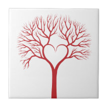 arbre d'amour rouge avec des branches de coeur carreaux en céramique