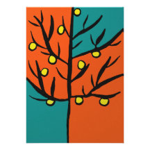 Arbre orange bleu d'invitation de carte postale