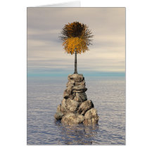 Arbre orange en mer sur la roche carte