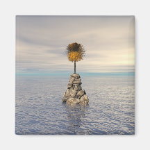 Arbre orange en mer sur la roche aimant pour réfrigérateur