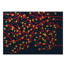 Arbre orange rouge d'invitation de carte postale