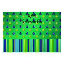 Arbres de Noël de vert bleu sur les rayures bleues Invitations