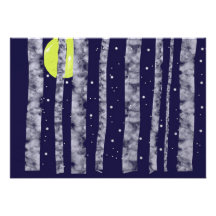 Arbres d'invitation de carte postale avec la lune