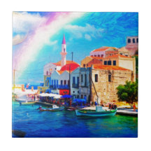 arc-en-ciel de pilier de village de la Grèce de pa Carreaux