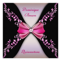 Arc rose élégant Quinceanera de diamant noir Invitations Personnalisées