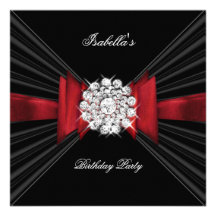 Arc rouge rouge de diamant noir de fête d'annivers invitation personnalisable