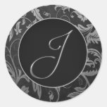 Argent du monogramme J et joint noir de mariage da Adhésifs Ronds