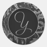 Argent du monogramme Y et joint noir de mariage da Autocollant Rond