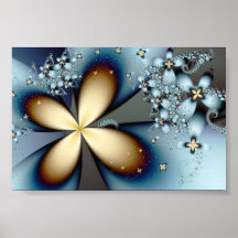 Art abstrait de l'or 4 bleus affiche