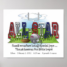 Art All-Star customisé de mur de pièce de garçons  Affiches