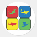 Art de bruit de surfer et de requins autocollants ronds
