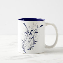 Art floral bleu tasses