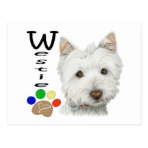 Art mignon de chien et de patte de Westie Cartes Postales