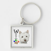 Art mignon de chien et de patte de Westie Porte-clefs