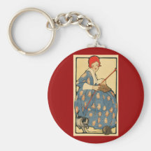 Art Nouveau - tricot de fille avec son chat Porte-clefs