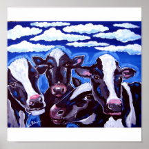 Art populaire coloré végétarien de vaches posters