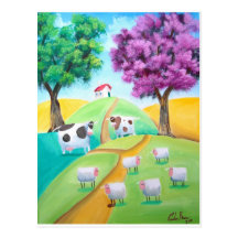 ART POPULAIRE MIGNON DE MOUTONS DE VACHE CARTE POSTALE