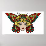 Art vintage de tatouage de femme de papillon affiches