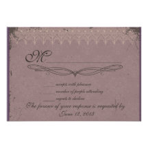 Aubergine vintage mariage damassé RSVP Invitations