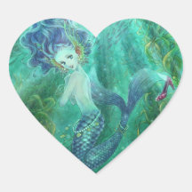 Autocollant bleu de coeur de sirène