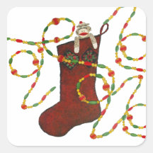 Autocollant de bas de Noël de singe et de guirland