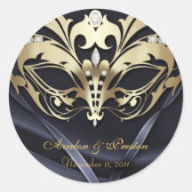 Autocollant de mariage de noir de mascarade d'or