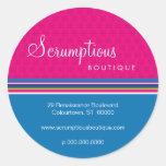 Autocollant magenta et bleu délicieux d'adresse