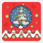 Autocollant mignon de Noël avec l'arbre, le pingou