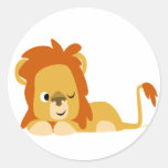 Autocollant rond de lion éveillé de bande dessinée autocollants