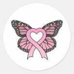 Autocollant rose de papillon de coeur de ruban