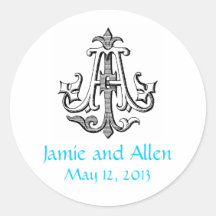 Autocollant vintage de mariage de monogramme d'AJ