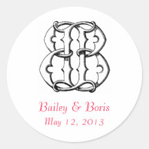 Autocollant vintage de mariage de monogramme de BB