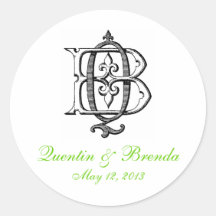 Autocollant vintage de mariage de monogramme de Bq