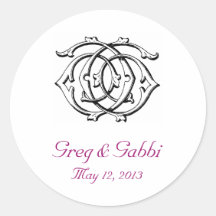 Autocollant vintage de mariage de monogramme de GG