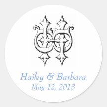 Autocollant vintage de mariage de monogramme du BH