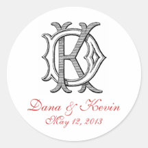 Autocollant vintage de mariage de monogramme du DK