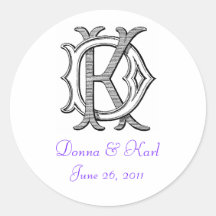 Autocollant vintage de mariage de monogramme du DK