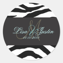 Autocollants de mariage de monogramme de zèbre