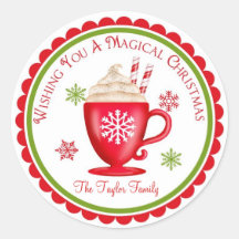 Autocollants de vacances de chocolat chaud de Noël