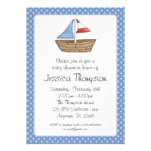 Baby shower bleu de garçon de pois de voilier invitations personnalisées