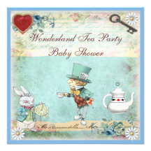 Baby shower fou de thé du pays des merveilles de c cartons d'invitation