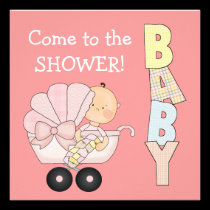 Baby shower+Leuke Kinderwagen/Roze uitnodigingen
