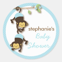 Baby shower moderne de garçon de jumeau de singe d adhésifs