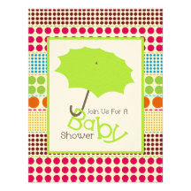 Baby shower neutre - parapluie et points verts de  invitation