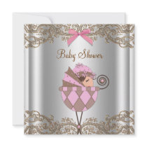 Baby shower rose de fille de dentelle de Brown