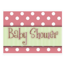 Baby shower rose et vert de point de polka carte postale